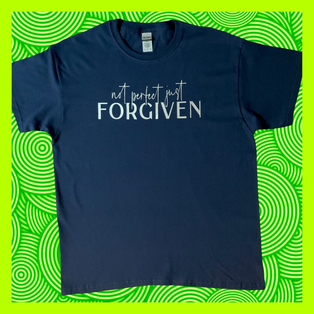 Unisex t-shirt. Blue (dark) with grey font.